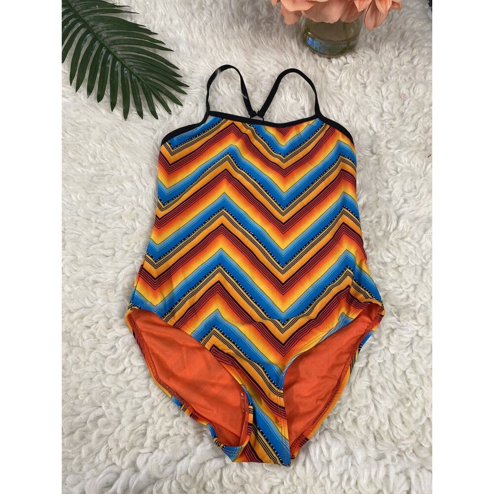 Joe Boxer Girls 1-Piece Swim Suit Multicolor Orange STRIPE NWT size 10